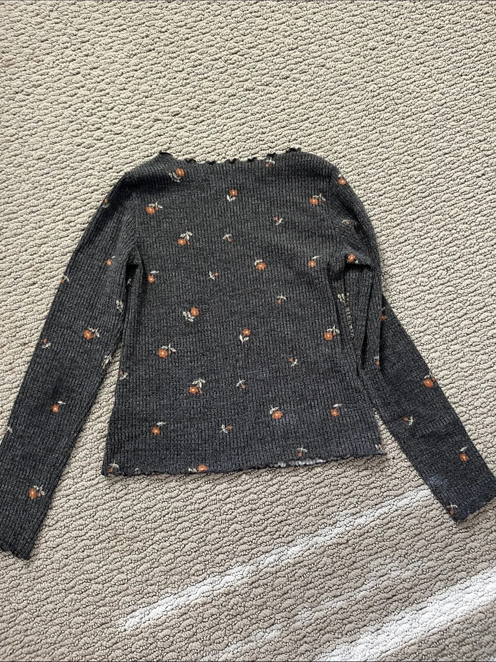 Old Navy Dark Gray Knit Sweater with Orange Floral Accents